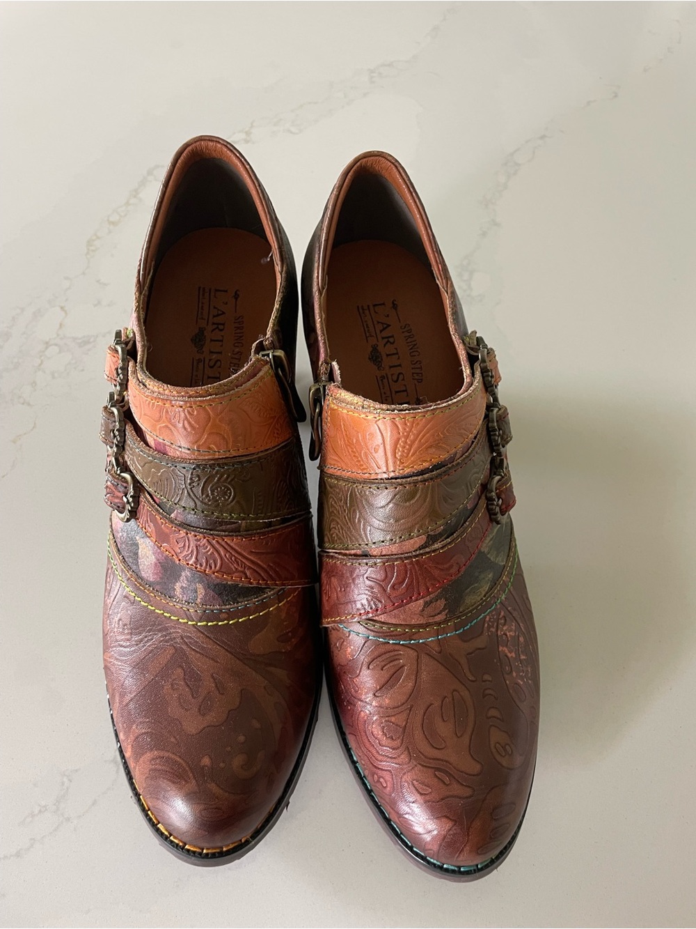 Spring Step L'Artiste Graphic Hand Painted Leather Ankle Boots Size EU 40 (US 9) - Picture 2 of 8